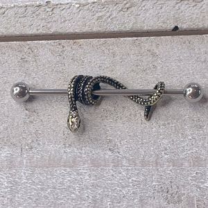 Wrapped snake industrial barbell earring 14g new